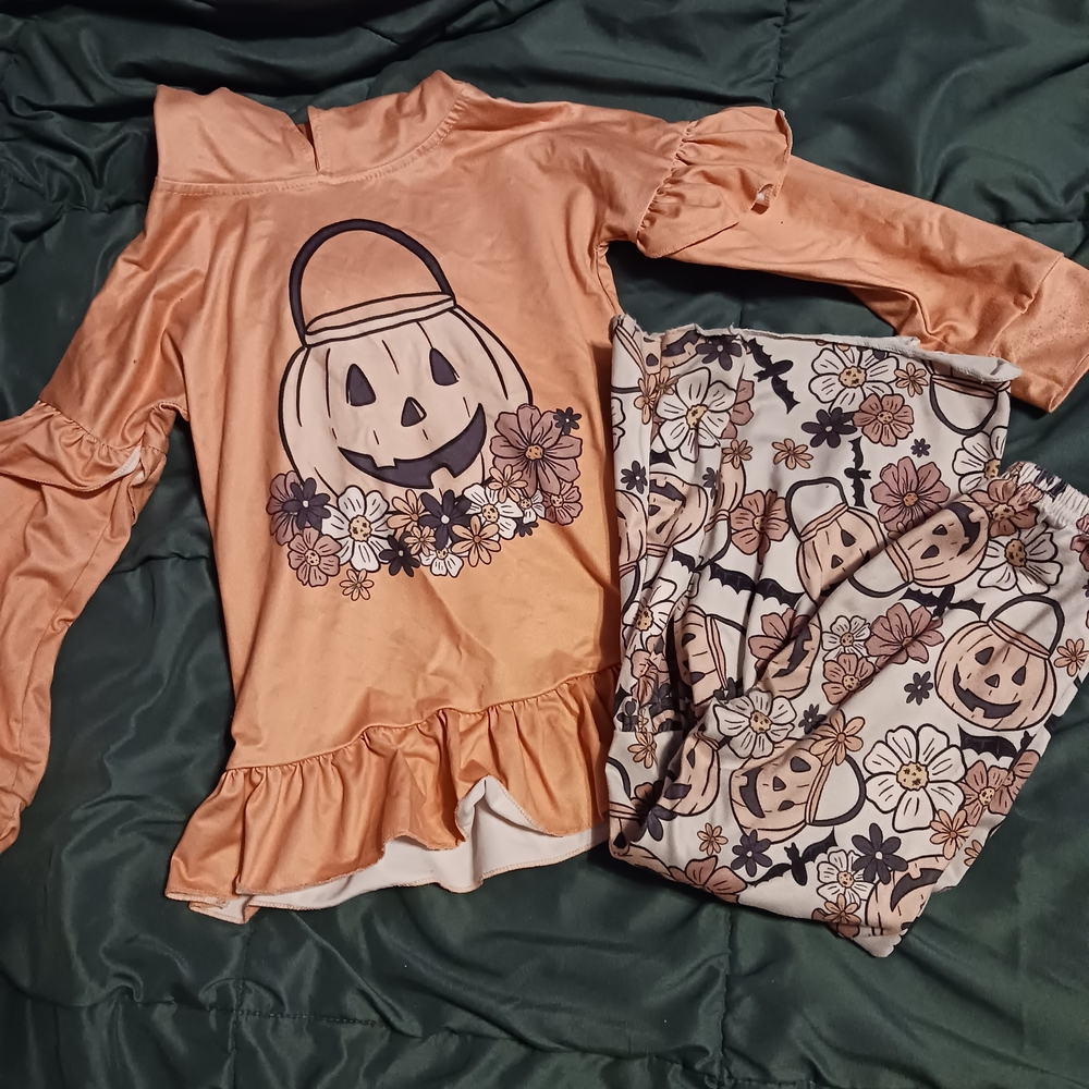 Girls Unbranded Jack O Lantern Outfit Bell Bottom Pants Size 3T